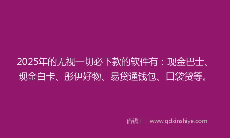 2025年的无视一切必下款的软件有：现金巴士、现金白卡、彤伊好物、易贷通钱包、口袋贷等。