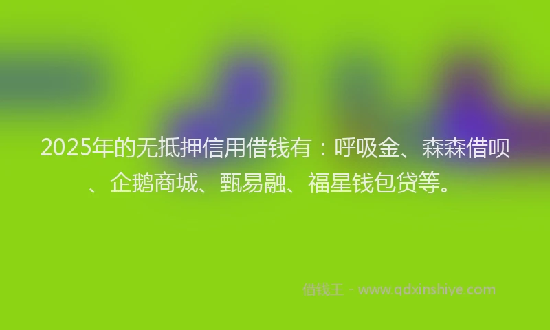 2025年的无抵押信用借钱有：呼吸金、森森借呗、企鹅商城、甄易融、福星钱包贷等。