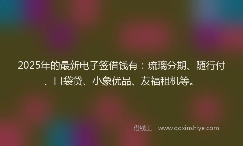 2025年的最新电子签借钱有：琉璃分期、随行付、口袋贷、小象优品、友福租机等。