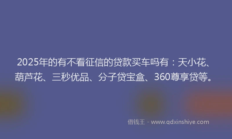 2025年的有不看征信的贷款买车吗有：天小花、葫芦花、三秒优品、分子贷宝盒、360尊享贷等。