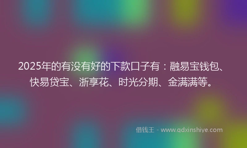 2025年的有没有好的下款口子有：融易宝钱包、快易贷宝、浙享花、时光分期、金满满等。