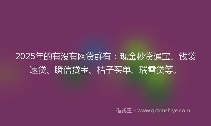 2025年的有没有网贷群有：现金秒贷通宝、钱袋速贷、瞬信贷宝、桔子买单、瑞雪贷等。