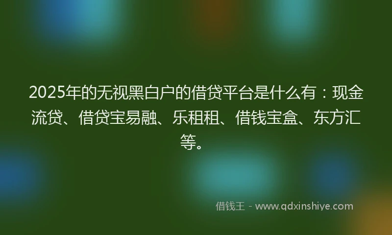 2025年的无视黑白户的借贷平台是什么有：现金流贷、借贷宝易融、乐租租、借钱宝盒、东方汇等。