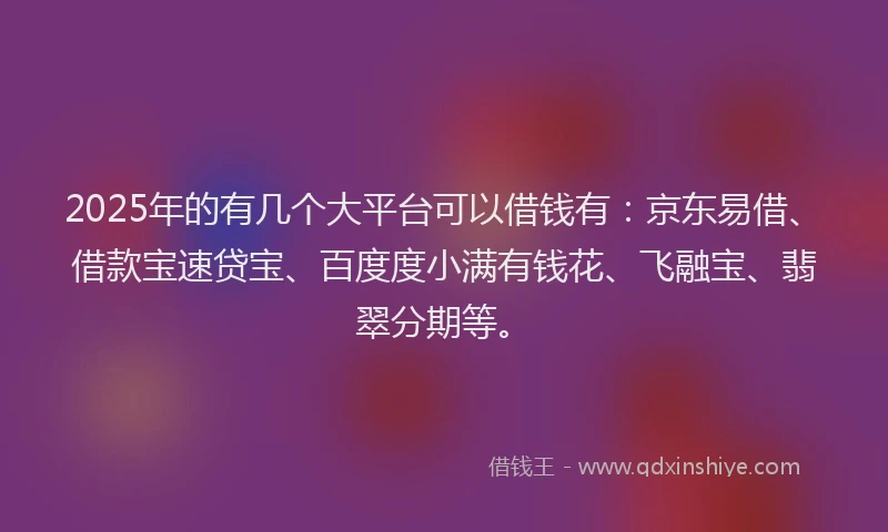 2025年的有几个大平台可以借钱有：京东易借、借款宝速贷宝、百度度小满有钱花、飞融宝、翡翠分期等。