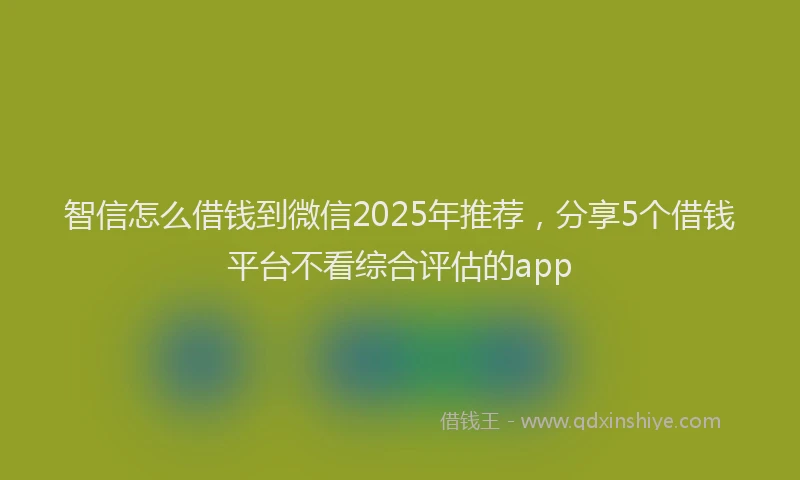 智信怎么借钱到微信2025年推荐，分享5个借钱平台不看综合评估的app