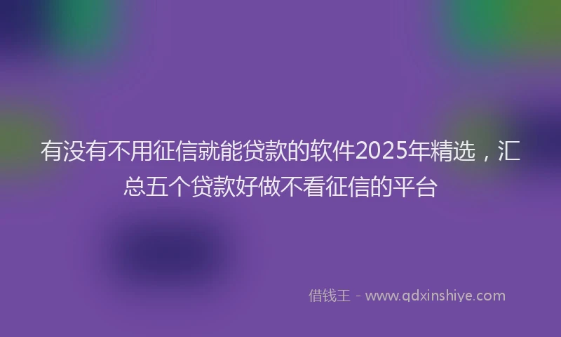 有没有不用征信就能贷款的软件2025年精选，汇总五个贷款好做不看征信的平台
