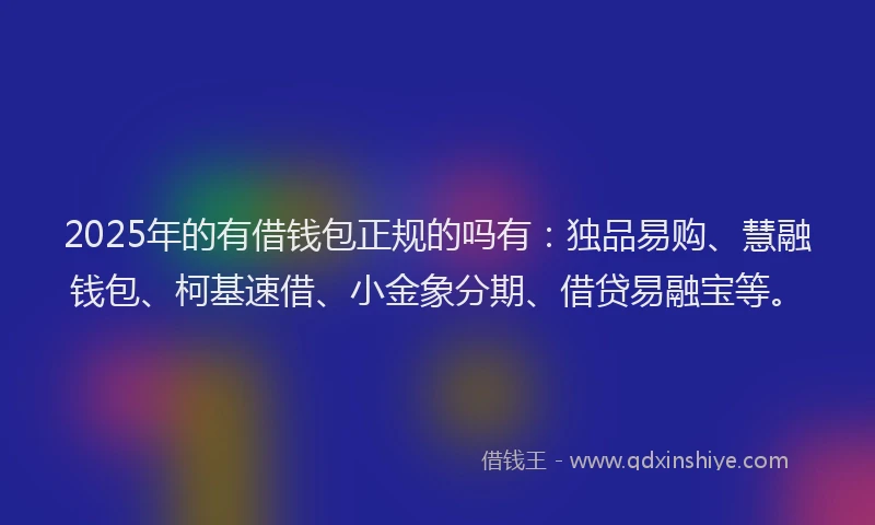 2025年的有借钱包正规的吗有：独品易购、慧融钱包、柯基速借、小金象分期、借贷易融宝等。