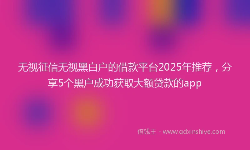 无视征信无视黑白户的借款平台2025年推荐，分享5个黑户成功获取大额贷款的app
