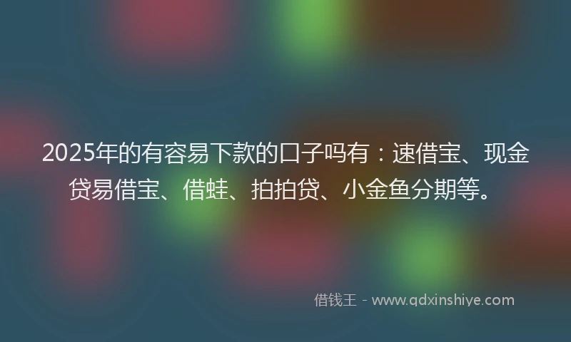 2025年的有容易下款的口子吗有：速借宝、现金贷易借宝、借蛙、拍拍贷、小金鱼分期等。