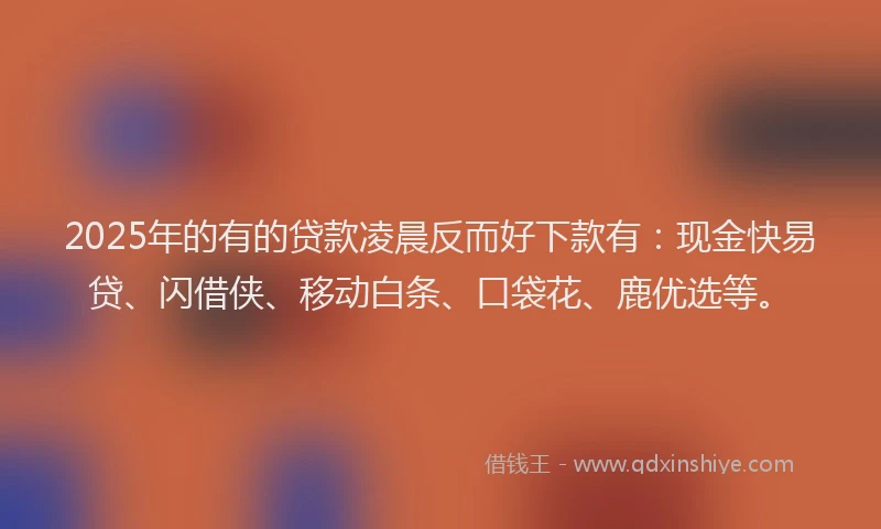 2025年的有的贷款凌晨反而好下款有：现金快易贷、闪借侠、移动白条、口袋花、鹿优选等。