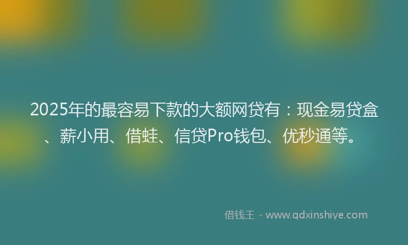 2025年的最容易下款的大额网贷有:现金易贷盒、薪小用、借蛙、信贷Pro钱包、优秒通等。