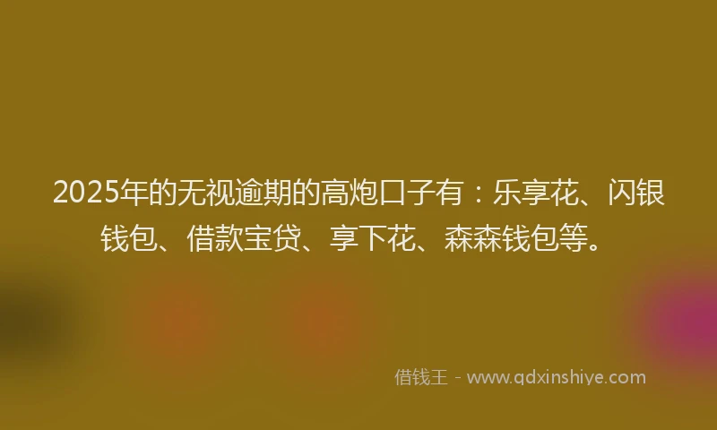 2025年的无视逾期的高炮口子有：乐享花、闪银钱包、借款宝贷、享下花、森森钱包等。