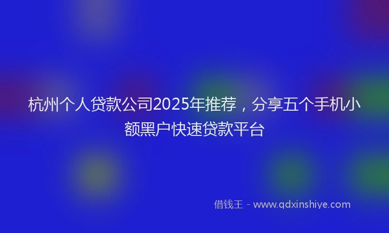 杭州个人贷款公司2025年推荐，分享五个手机小额黑户快速贷款平台