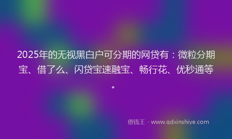 2025年的无视黑白户可分期的网贷有：微粒分期宝、借了么、闪贷宝速融宝、畅行花、优秒通等。