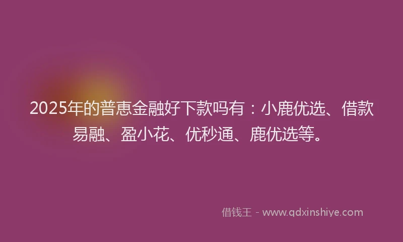 2025年的普恵金融好下款吗有：小鹿优选、借款易融、盈小花、优秒通、鹿优选等。