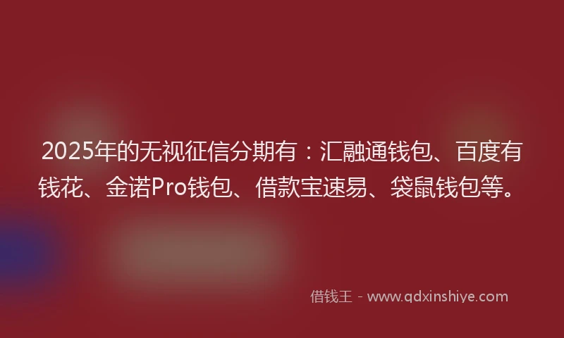 2025年的无视征信分期有：汇融通钱包、百度有钱花、金诺Pro钱包、借款宝速易、袋鼠钱包等。