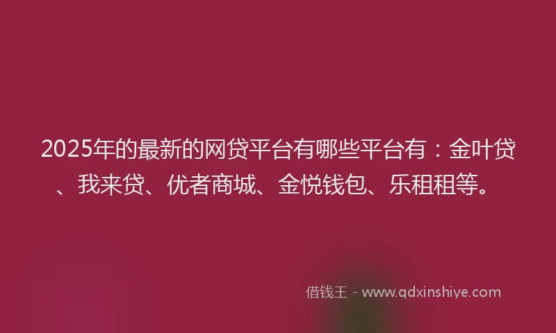 2025年的最新的网贷平台有哪些平台有：金叶贷、我来贷、优者商城、金悦钱包、乐租租等。