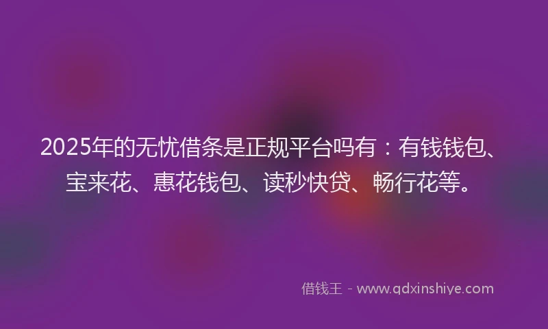 2025年的无忧借条是正规平台吗有：有钱钱包、宝来花、惠花钱包、读秒快贷、畅行花等。