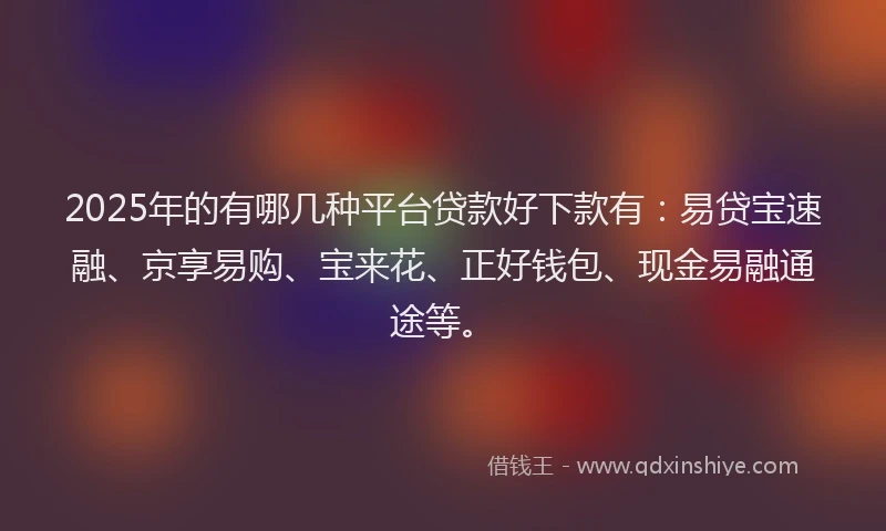 2025年的有哪几种平台贷款好下款有：易贷宝速融、京享易购、宝来花、正好钱包、现金易融通途等。