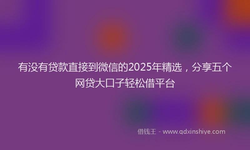 有没有贷款直接到微信的2025年精选，分享五个网贷大口子轻松借平台