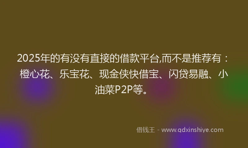2025年的有没有直接的借款平台,而不是推荐有：橙心花、乐宝花、现金侠快借宝、闪贷易融、小油菜P2P等。