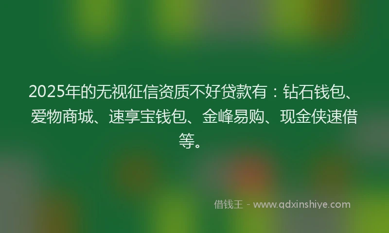 2025年的无视征信资质不好贷款有：钻石钱包、爱物商城、速享宝钱包、金峰易购、现金侠速借等。