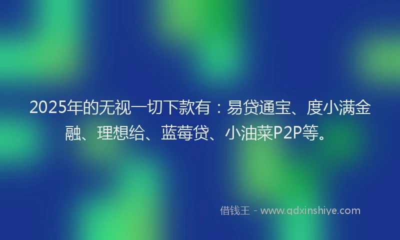2025年的无视一切下款有：易贷通宝、度小满金融、理想给、蓝莓贷、小油菜P2P等。