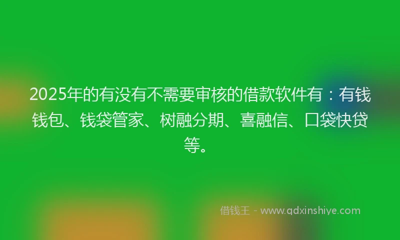 2025年的有没有不需要审核的借款软件有：有钱钱包、钱袋管家、树融分期、喜融信、口袋快贷等。