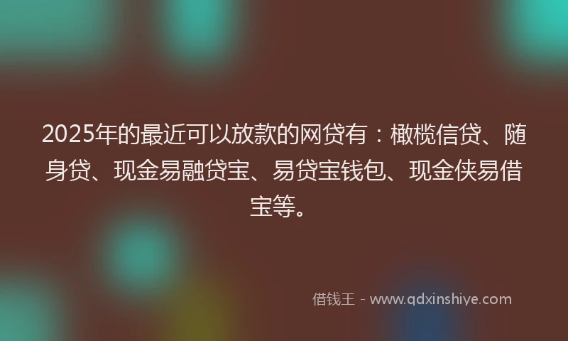 2025年的最近可以放款的网贷有：橄榄信贷、随身贷、现金易融贷宝、易贷宝钱包、现金侠易借宝等。