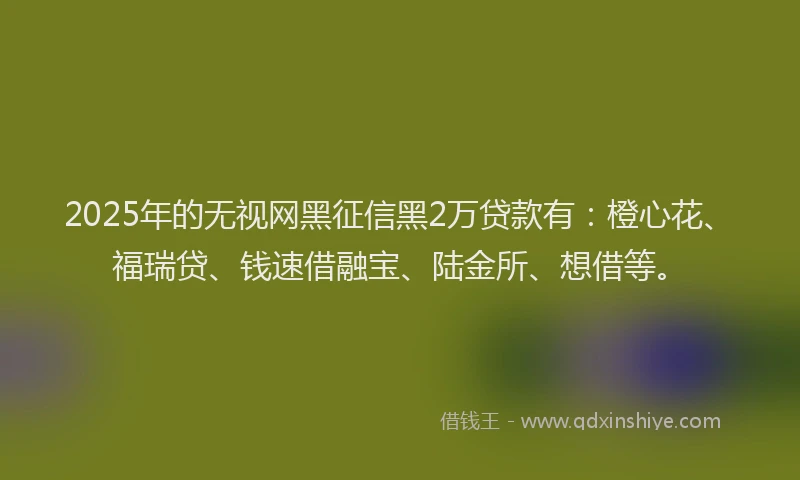 2025年的无视网黑征信黑2万贷款有：橙心花、福瑞贷、钱速借融宝、陆金所、想借等。