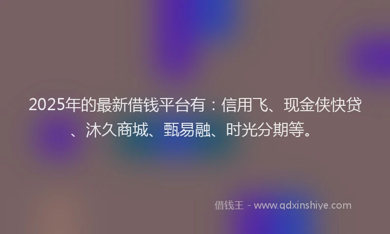 2025年的最新借钱平台有：信用飞、现金侠快贷、沐久商城、甄易融、时光分期等。