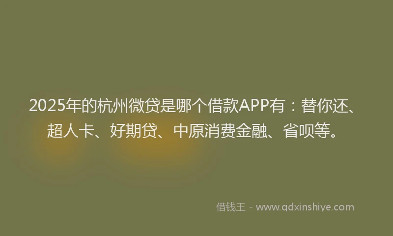 2025年的杭州微贷是哪个借款APP有：替你还、超人卡、好期贷、中原消费金融、省呗等。