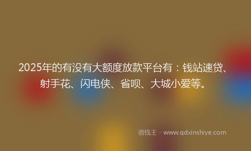 2025年的有没有大额度放款平台有：钱站速贷、射手花、闪电侠、省呗、大城小爱等。