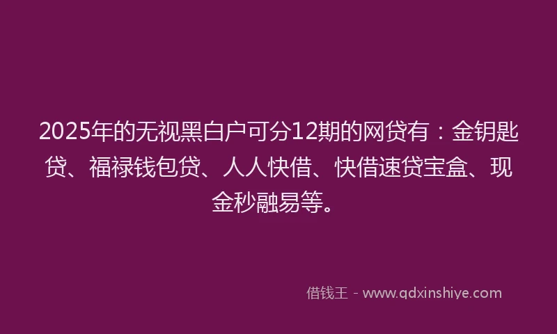 2025年的无视黑白户可分12期的网贷有：金钥匙贷、福禄钱包贷、人人快借、快借速贷宝盒、现金秒融易等。
