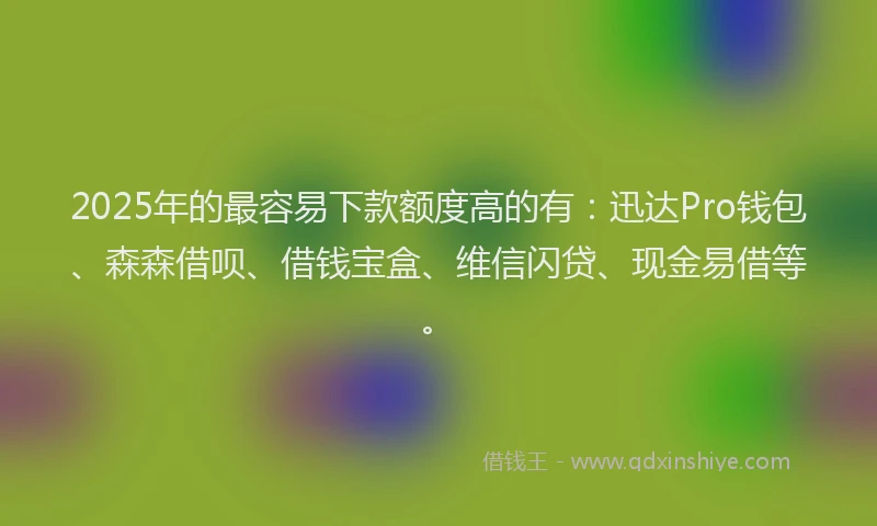 2025年的最容易下款额度高的有：迅达Pro钱包、森森借呗、借钱宝盒、维信闪贷、现金易借等。