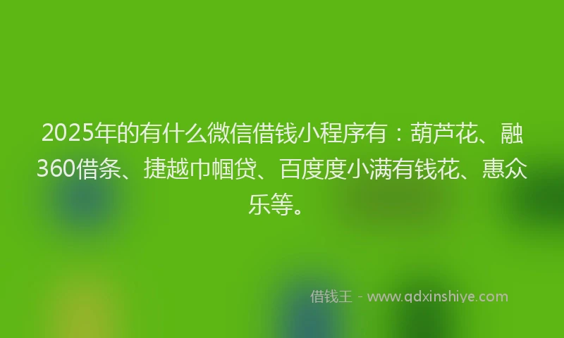 2025年的有什么微信借钱小程序有：葫芦花、融360借条、捷越巾帼贷、百度度小满有钱花、惠众乐等。