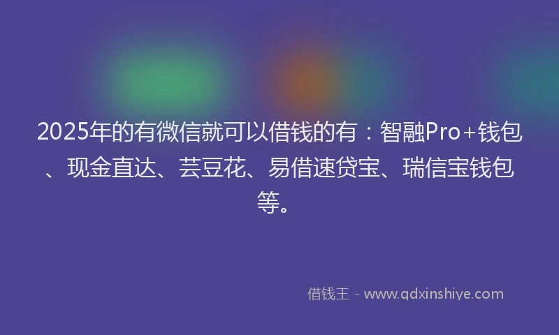 2025年的有微信就可以借钱的有：智融Pro+钱包、现金直达、芸豆花、易借速贷宝、瑞信宝钱包等。