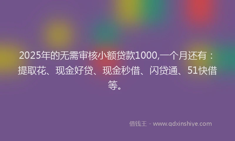 2025年的无需审核小额贷款1000,一个月还有：提取花、现金好贷、现金秒借、闪贷通、51快借等。