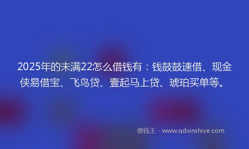 2025年的未满22怎么借钱有：钱鼓鼓速借、现金侠易借宝、飞鸟贷、壹起马上贷、琥珀买单等。