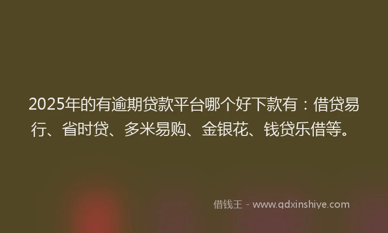2025年的有逾期贷款平台哪个好下款有：借贷易行、省时贷、多米易购、金银花、钱贷乐借等。