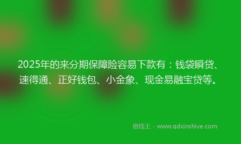 2025年的来分期保障险容易下款有：钱袋瞬贷、速得通、正好钱包、小金象、现金易融宝贷等。