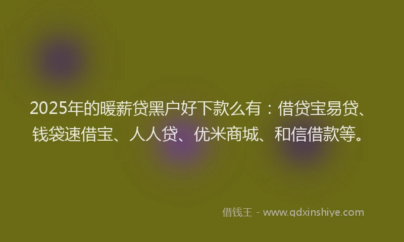 2025年的暖薪贷黑户好下款么有：借贷宝易贷、钱袋速借宝、人人贷、优米商城、和信借款等。