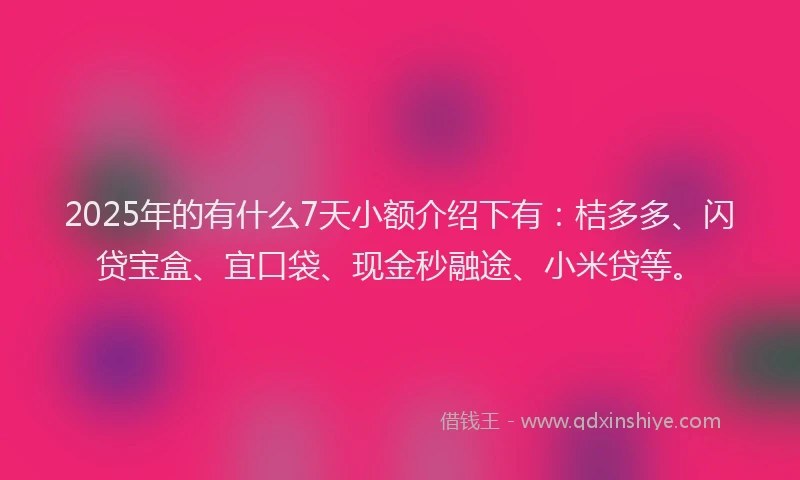 2025年的有什么7天小额介绍下有：桔多多、闪贷宝盒、宜口袋、现金秒融途、小米贷等。
