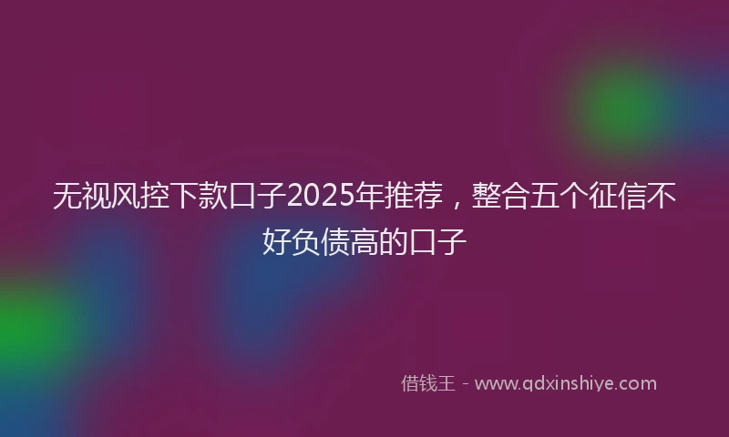 无视风控下款口子2025年推荐，整合五个征信不好负债高的口子
