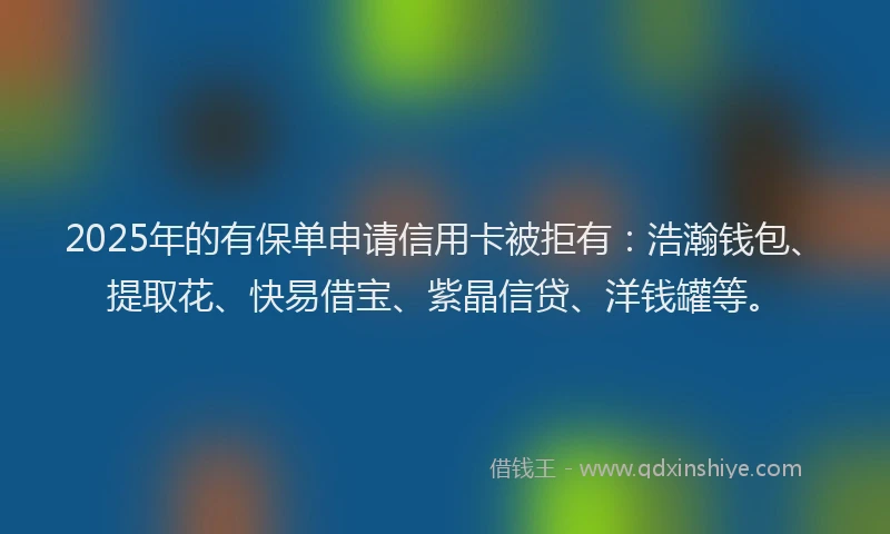2025年的有保单申请信用卡被拒有：浩瀚钱包、提取花、快易借宝、紫晶信贷、洋钱罐等。