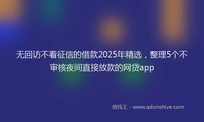 无回访不看征信的借款2025年精选，整理5个不审核夜间直接放款的网贷app
