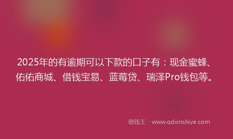2025年的有逾期可以下款的口子有：现金蜜蜂、佑佑商城、借钱宝易、蓝莓贷、瑞泽Pro钱包等。