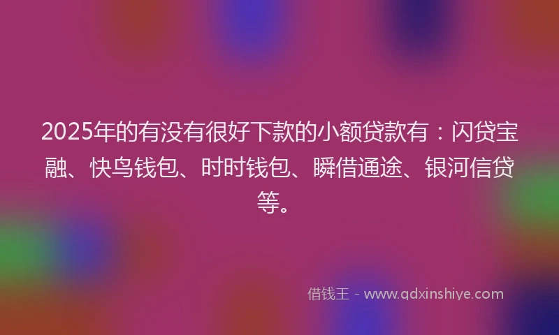 2025年的有没有很好下款的小额贷款有：闪贷宝融、快鸟钱包、时时钱包、瞬借通途、银河信贷等。