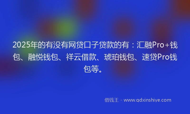 2025年的有没有网贷口子贷款的有：汇融Pro+钱包、融悦钱包、祥云借款、琥珀钱包、速贷Pro钱包等。