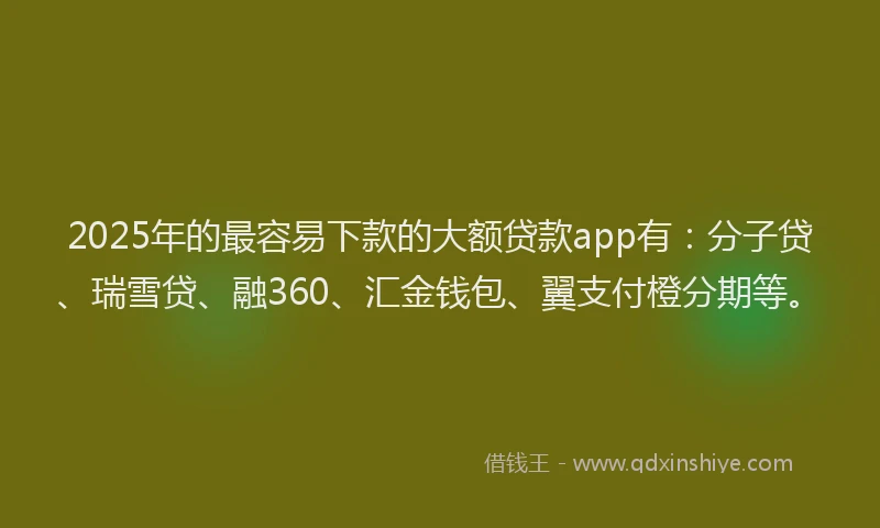 2025年的最容易下款的大额贷款app有：分子贷、瑞雪贷、融360、汇金钱包、翼支付橙分期等。
